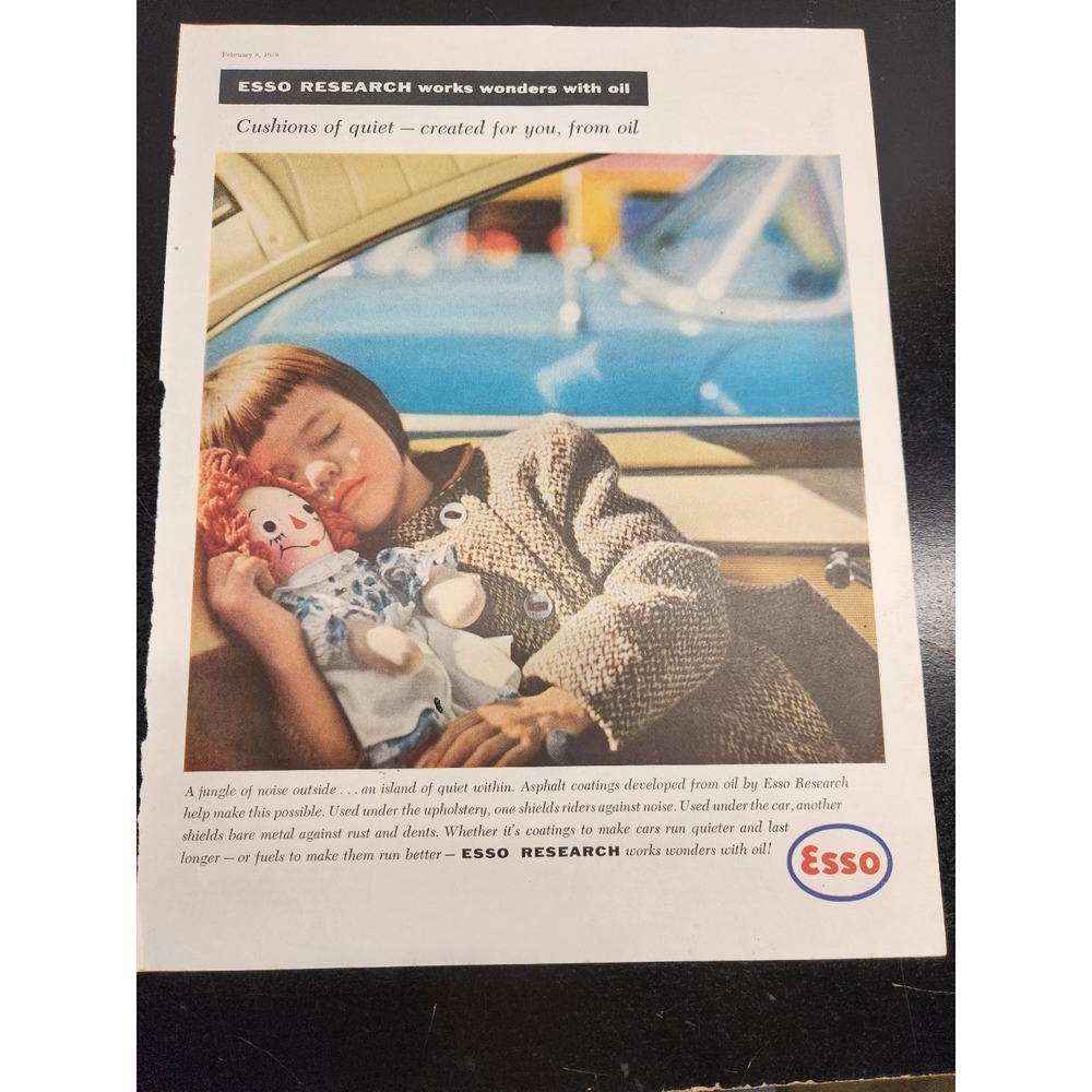 Esso Research Magazine Ad 1958 Cushions of Quiet Vintage Gas Oil Car Print Art